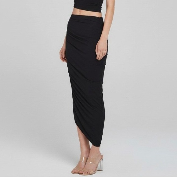 Norma Kamali Dresses & Skirts - Norma Kamali Diana Long Skirt Black Ruched Asymmetrical Womens Size XS/29